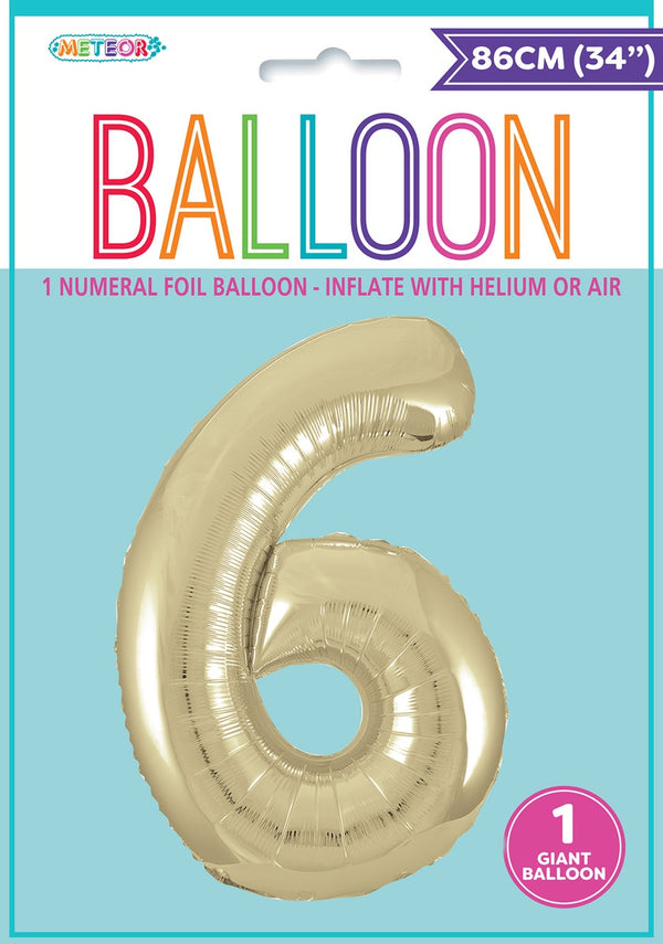 CHAMPAGNE GOLD "6" NUMERAL FOIL BALLOON 86CM (34")